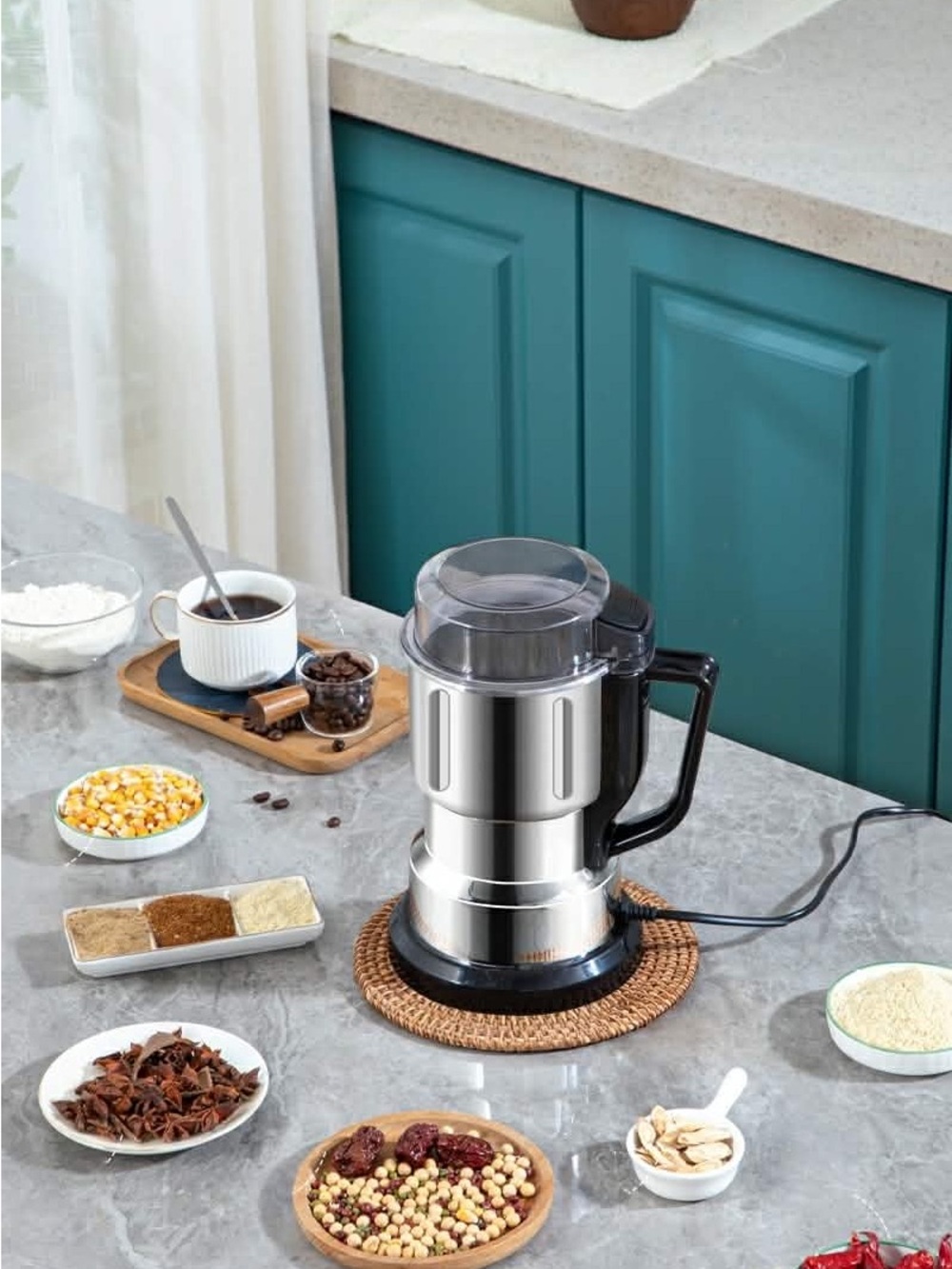 Stainless Steel Electric Grinder in Silver and Black